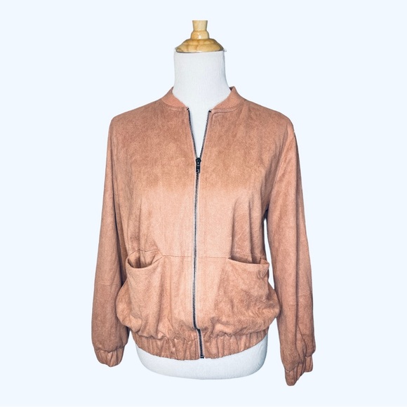 Missguided Jacket Rose/Tan Color Front Zip - Picture 3 of 7